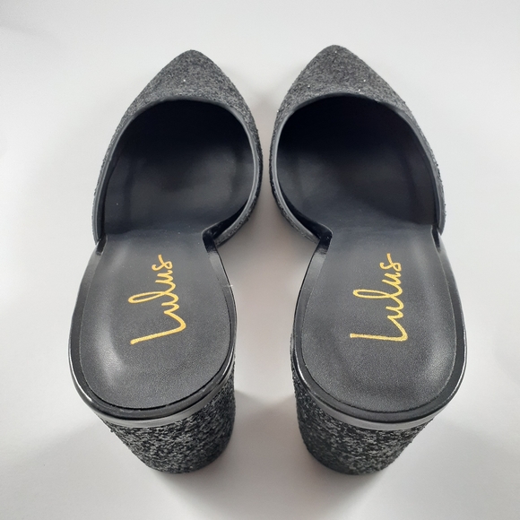Lulu's | Glitter Block Heeled Pointed Toe Mules - Picture 3 of 6